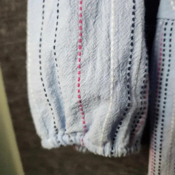 Time & Tru Ladies Wrap Top Size L 12-14 Blue Stitching V-Neck Peplum Blouse - Picture 5 of 7